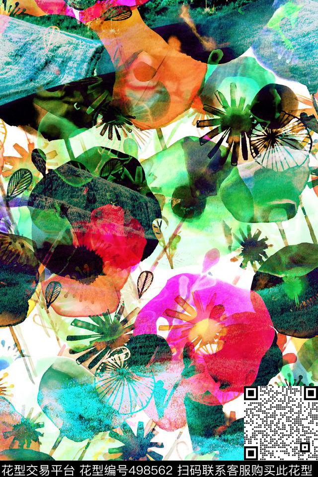 多彩抽象水墨数码印花华亿平台下载（图片编号: 498562） - 瓦栏（Walan）