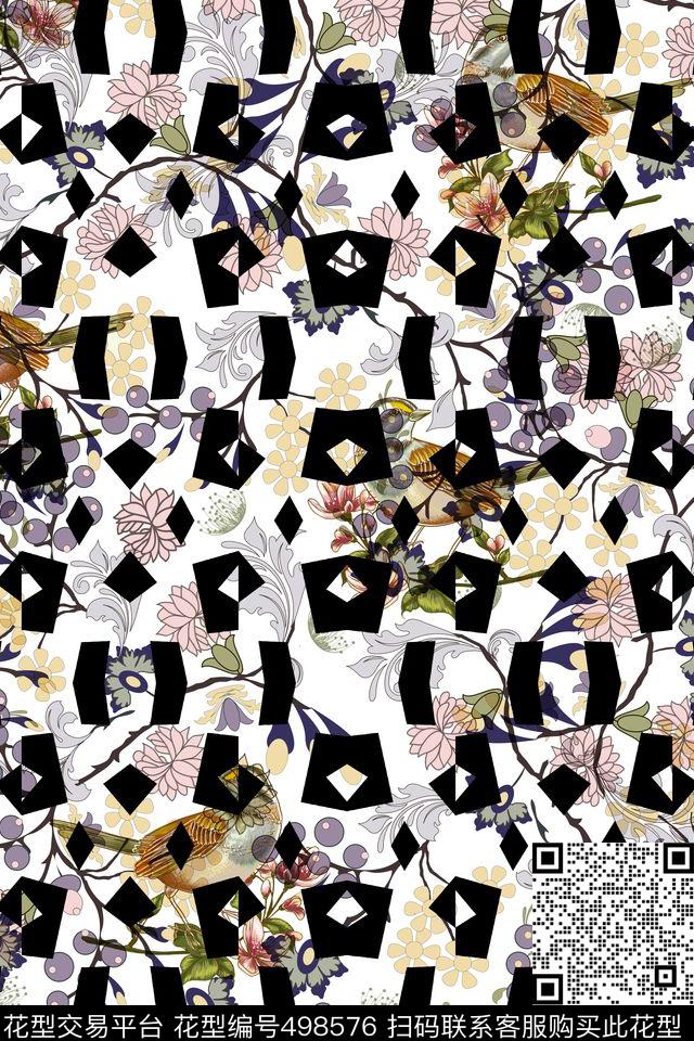 大牌花卉几何数码印花华亿平台下载（图片编号: 498576） - 瓦栏（Walan）