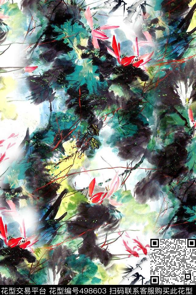 中国风水墨画金鱼数码印花华亿平台下载（图片编号: 498603） - 瓦栏（Walan）