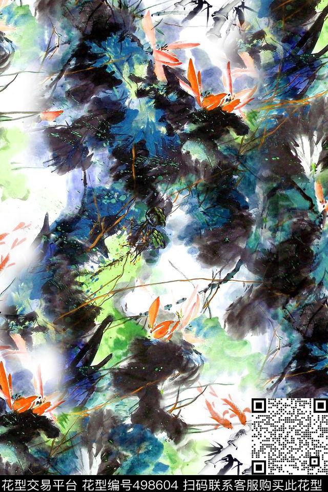 中国风水墨画金鱼数码印花华亿平台下载（图片编号: 498604） - 瓦栏（Walan）