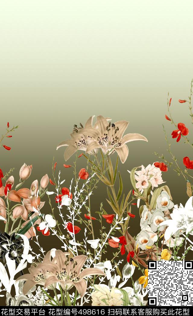 定位花卉渐变数码印花华亿平台下载（图片编号: 498616） - 瓦栏（Walan）