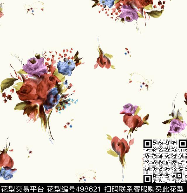 复古玫瑰女装数码印花华亿平台下载（图片编号: 498621） - 瓦栏（Walan）