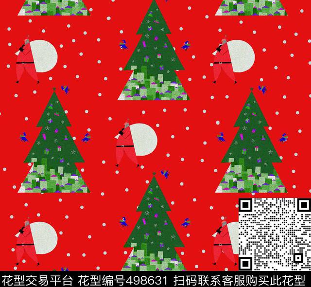 波点圣诞树圣诞老人数码印花华亿平台下载（图片编号: 498631） - 瓦栏（Walan）