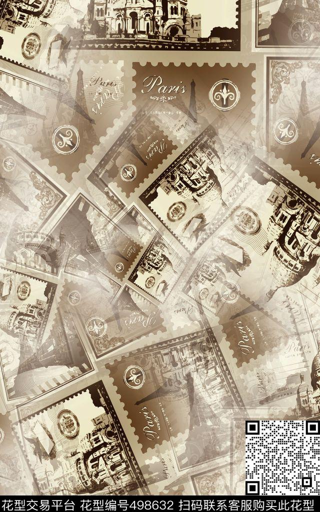 男女深色风欧美元邮票复古数码印花华亿平台下载（图片编号: 498632） - 瓦栏（Walan）