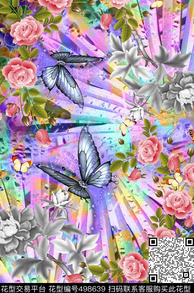抽象花卉动物数码印花华亿平台下载（图片编号: 498639） - 瓦栏（Walan）