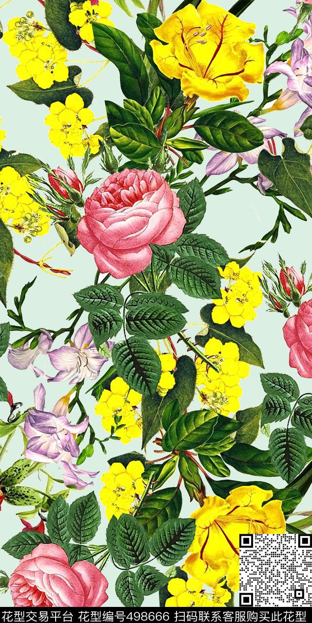 热带风格花卉时尚数码印花华亿平台下载（图片编号: 498666） - 瓦栏（Walan）