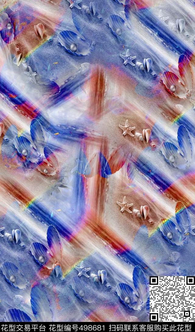 浪漫时尚海滩系列还螺纹沙滩休闲数码印花华亿平台下载（图片编号: 498681） - 瓦栏（Walan）