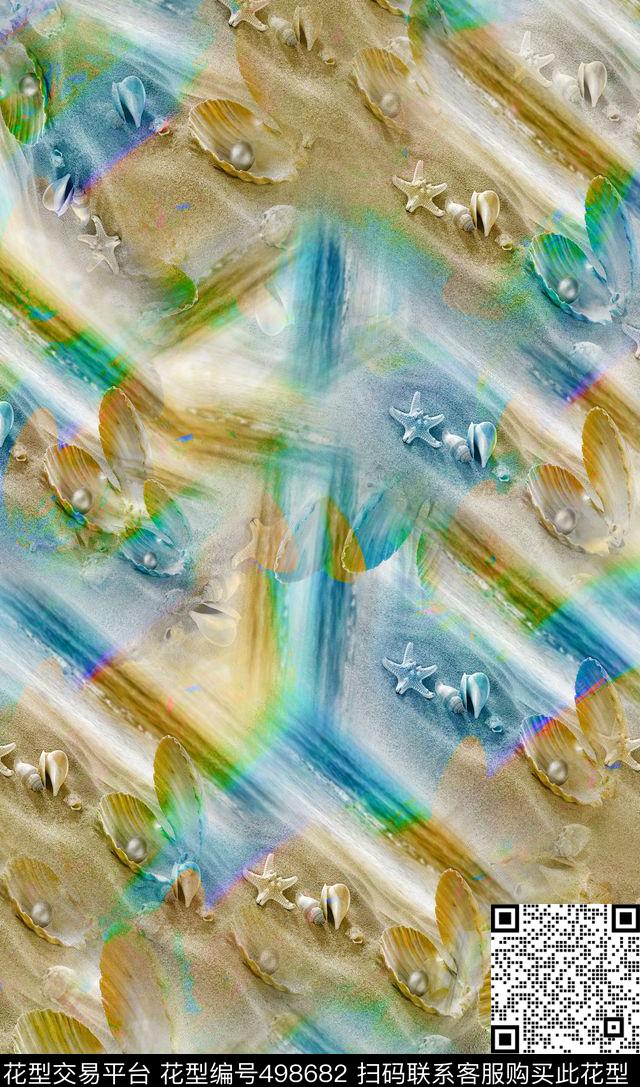 浪漫时尚海滩系列还螺纹沙滩休闲数码印花华亿平台下载（图片编号: 498682） - 瓦栏（Walan）