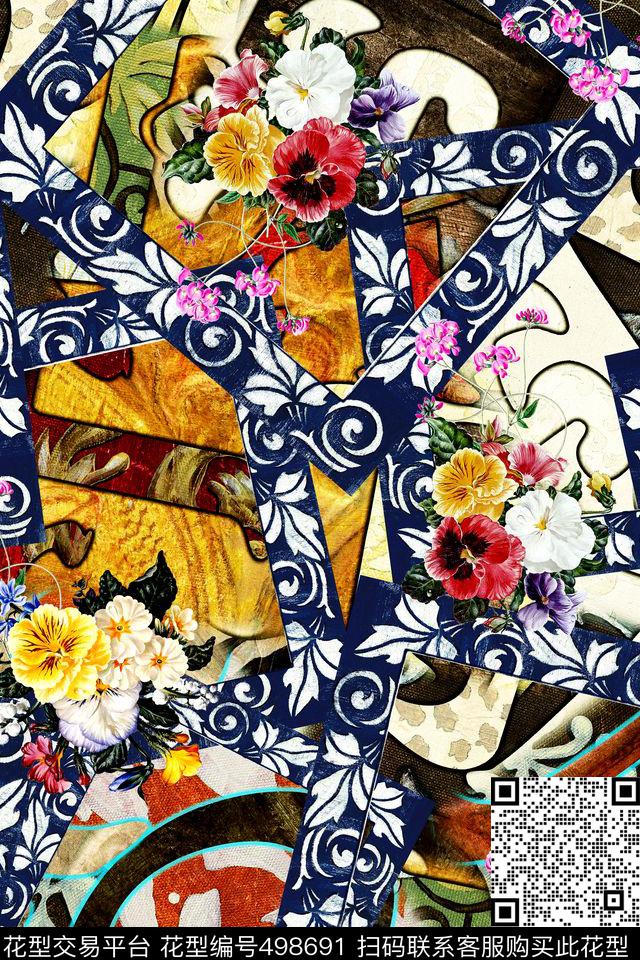 抽象条纹相框数码印花华亿平台下载（图片编号: 498691） - 瓦栏（Walan）