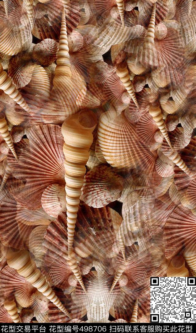 珍珠贝壳浪漫时尚海滩系列数码印花华亿平台下载（图片编号: 498706） - 瓦栏（Walan）