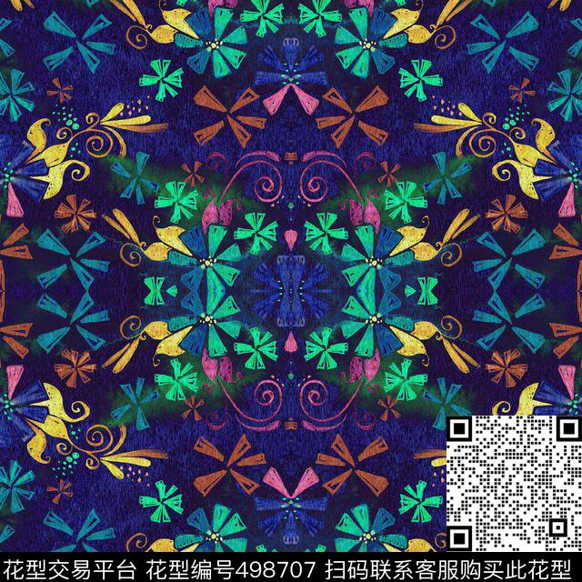 手绘大牌花卉数码印花华亿平台下载（图片编号: 498707） - 瓦栏（Walan）