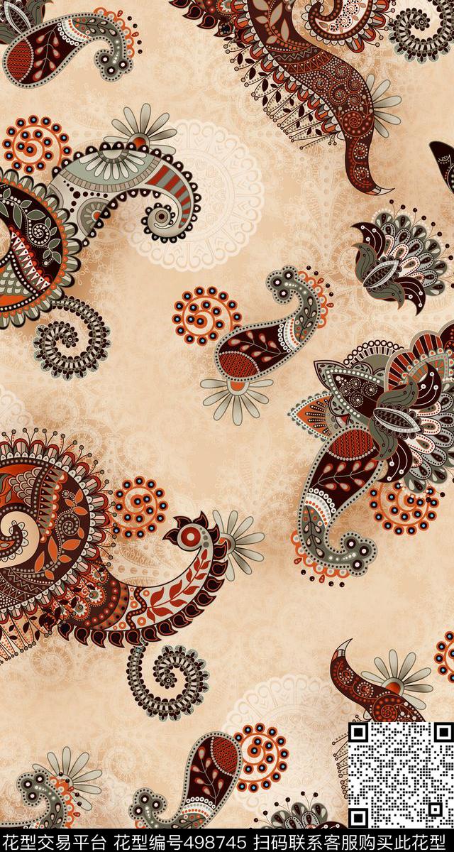火腿纹佩斯利花纹腰果传统印花华亿平台下载（图片编号: 498745） - 瓦栏（Walan）