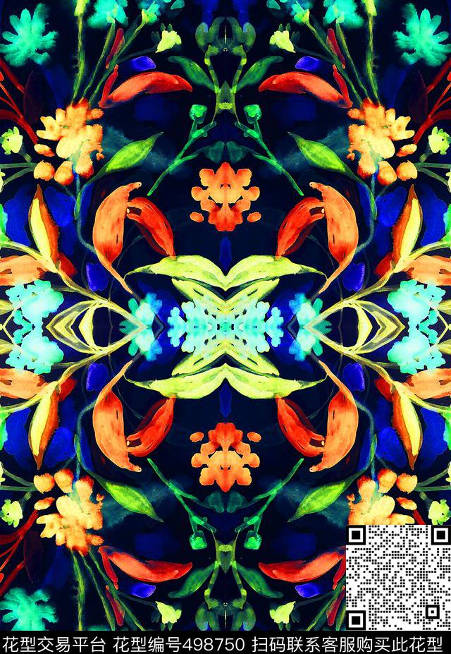 FloralFlowersMirrored数码印花华亿平台下载（图片编号: 498750） - 瓦栏（Walan）