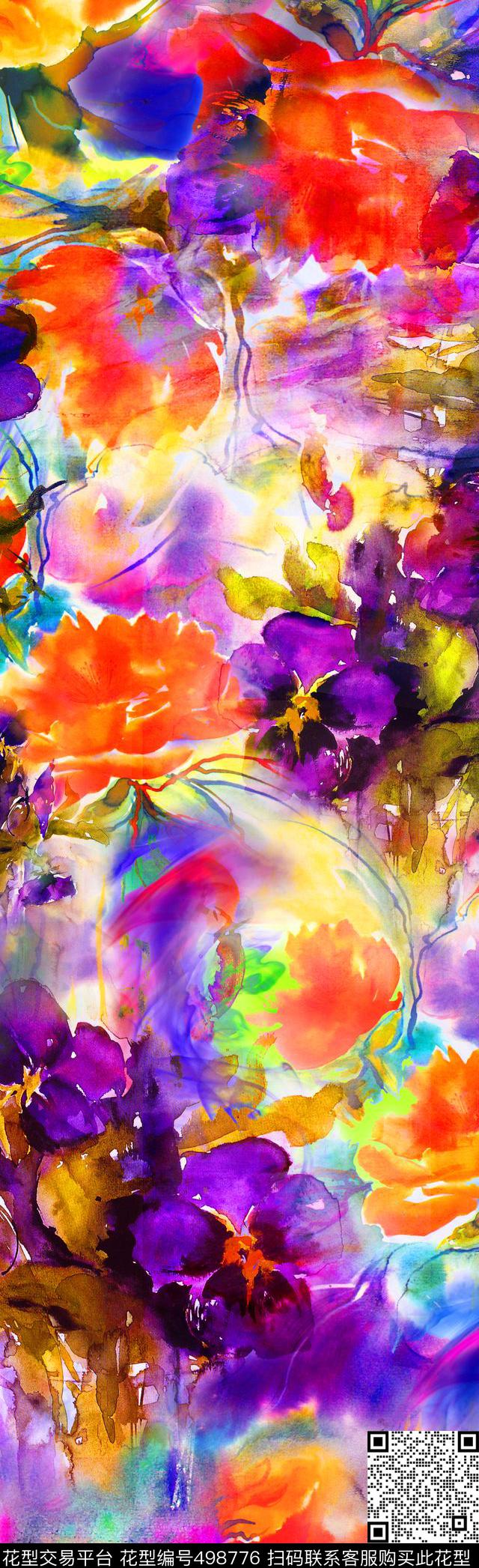水彩花卉花卉手绘数码印花华亿平台下载（图片编号: 498776） - 瓦栏（Walan）