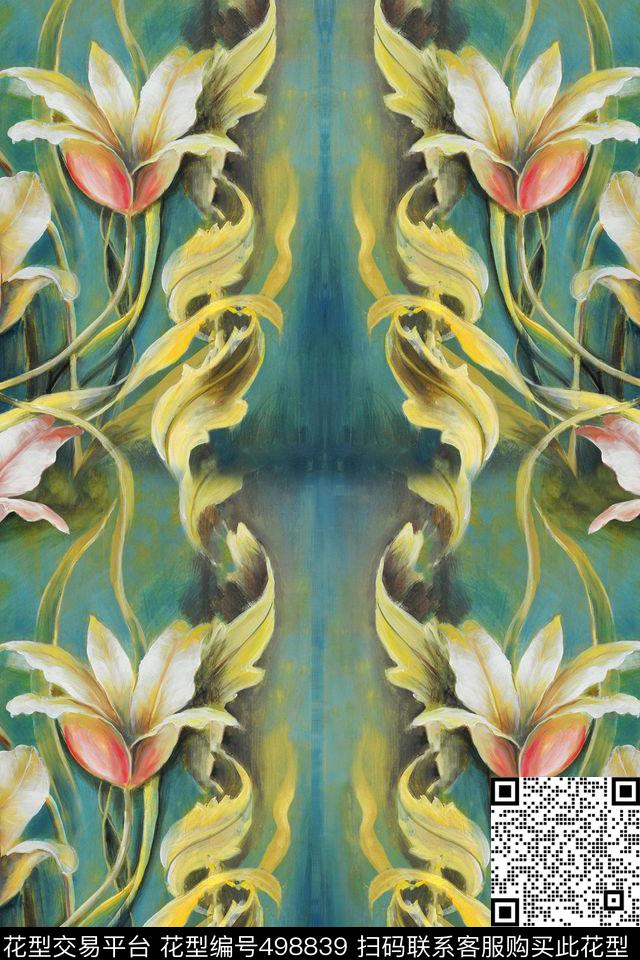女装潮流时尚大牌手绘水彩花卉数码印花华亿平台下载（图片编号: 498839） - 瓦栏（Walan）