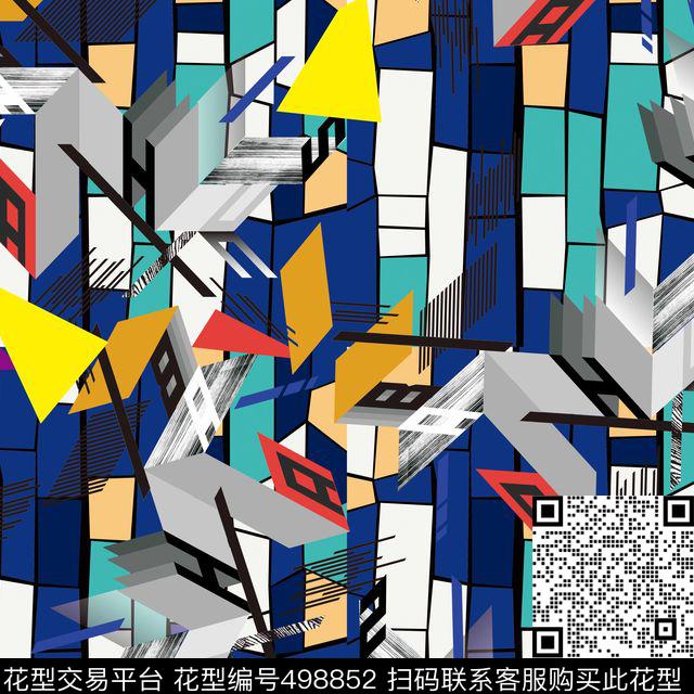 不规则几何女装复古几何数码印花华亿平台下载（图片编号: 498852） - 瓦栏（Walan）