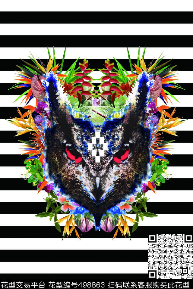 热带植物热带植物、仙人掌花、天堂鸟、扶桑、百花条纹数码印花华亿平台下载（图片编号: 498863） - 瓦栏（Walan）