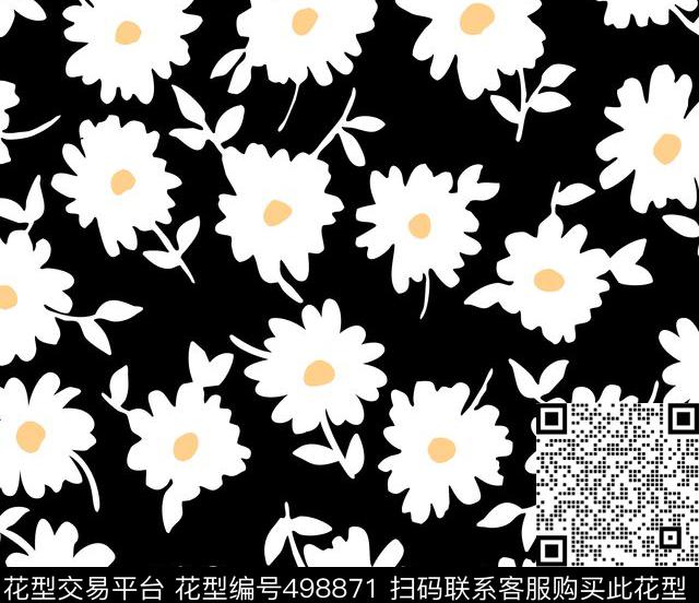 复古可爱清新女装华亿平台流行时尚菊花手绘黄心花传统印花华亿平台下载（图片编号: 498871） - 瓦栏（Walan）