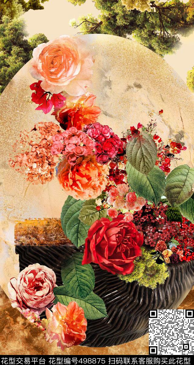 定位花卉抽象数码印花华亿平台下载（图片编号: 498875） - 瓦栏（Walan）