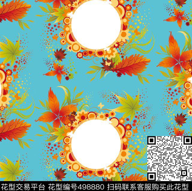 花环花卉树叶枫叶圆环星点数码印花华亿平台下载（图片编号: 498880） - 瓦栏（Walan）