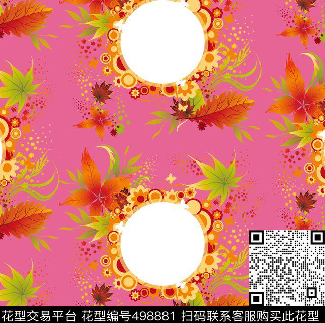 花环花卉圆圈半圆树叶枫叶数码印花华亿平台下载（图片编号: 498881） - 瓦栏（Walan）