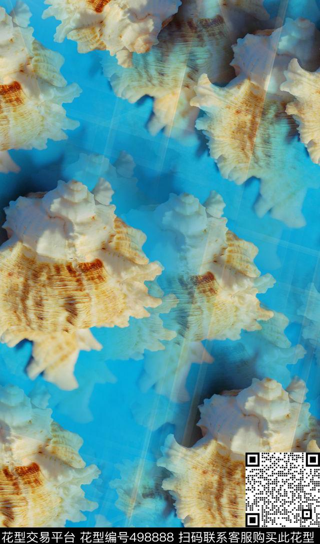 海浪休闲男女街拍风海螺休闲螺纹肌理数码印花华亿平台下载（图片编号: 498888） - 瓦栏（Walan）