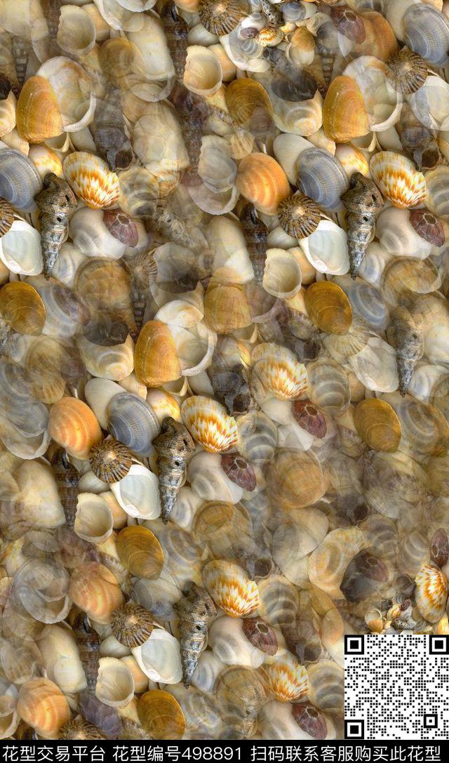 海螺休闲沙滩贝壳海浪休闲衬衣数码印花华亿平台下载（图片编号: 498891） - 瓦栏（Walan）