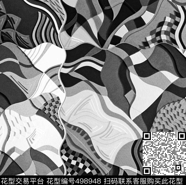 抽象几何线条数码印花华亿平台下载（图片编号: 498948） - 瓦栏（Walan）