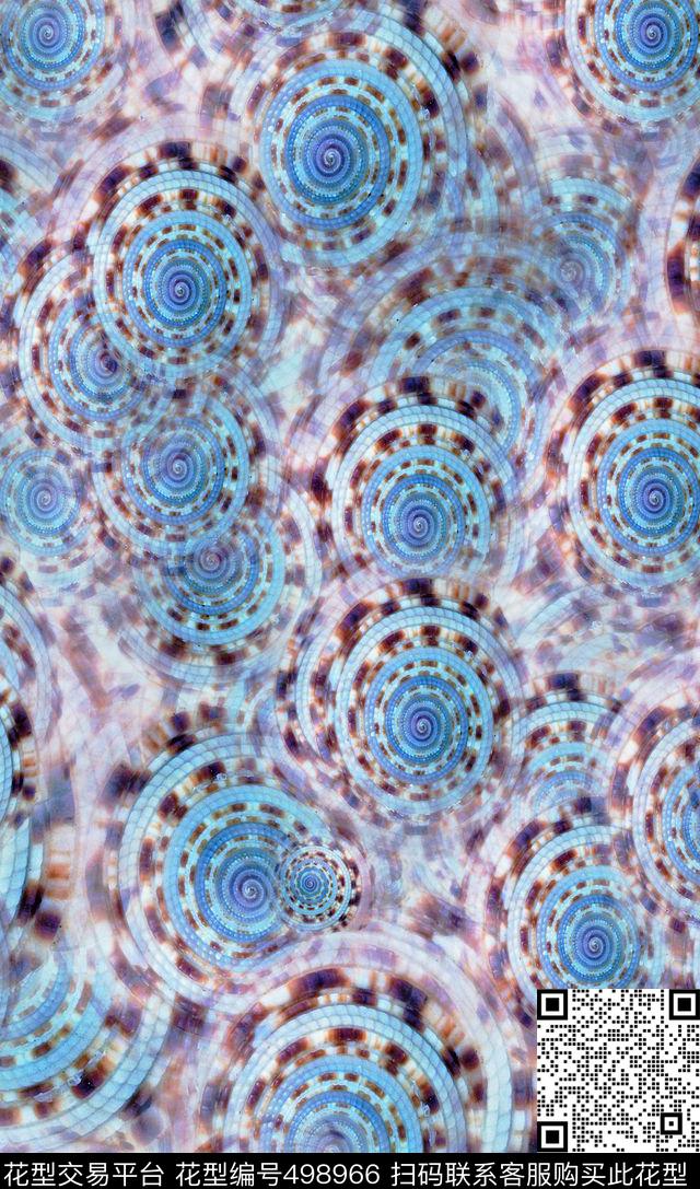 复古青花瓷肌理海螺纹沙滩风时尚男女风街拍风数码印花华亿平台下载（图片编号: 498966） - 瓦栏（Walan）