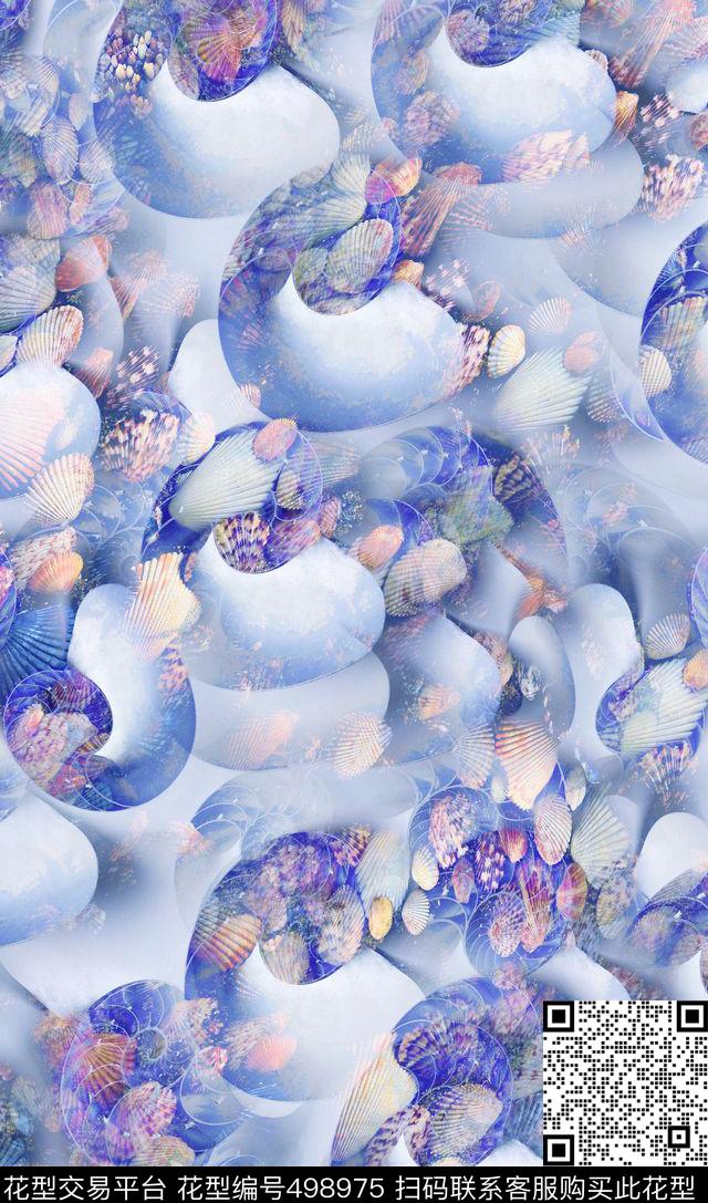 复古中国风海螺纹沙滩风青花瓷色数码印花华亿平台下载（图片编号: 498975） - 瓦栏（Walan）