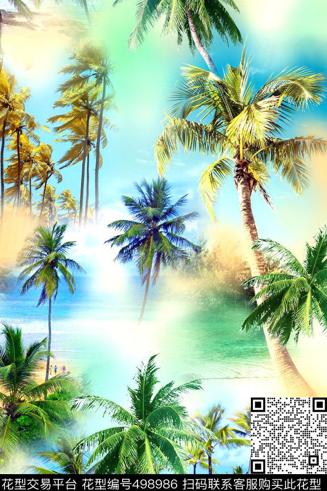 热带风沙滩棕榈树数码印花华亿平台下载（图片编号: 498986） - 瓦栏（Walan）