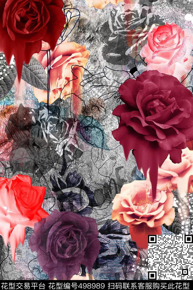 复古抽象花卉女士春季衬衫羽绒服数码印花华亿平台下载（图片编号: 498989） - 瓦栏（Walan）