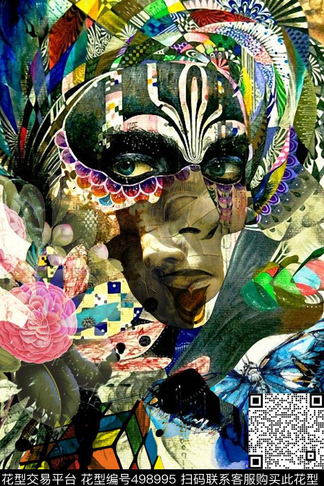 抽象唯美女士T恤定位人物画数码印花华亿平台下载（图片编号: 498995） - 瓦栏（Walan）