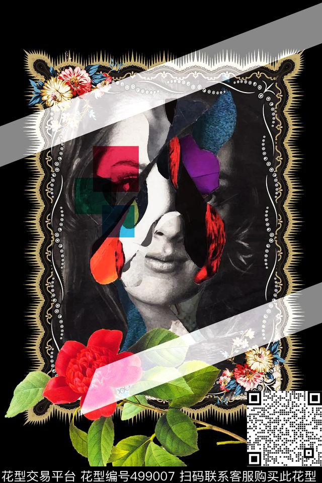 定位图案复古大牌油画玫瑰花数码印花华亿平台下载（图片编号: 499007） - 瓦栏（Walan）