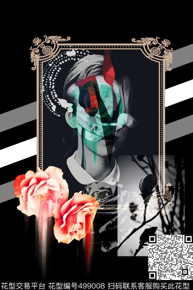 抽象复古大牌T恤图案定位油画花卉数码印花华亿平台下载（图片编号: 499008） - 瓦栏（Walan）