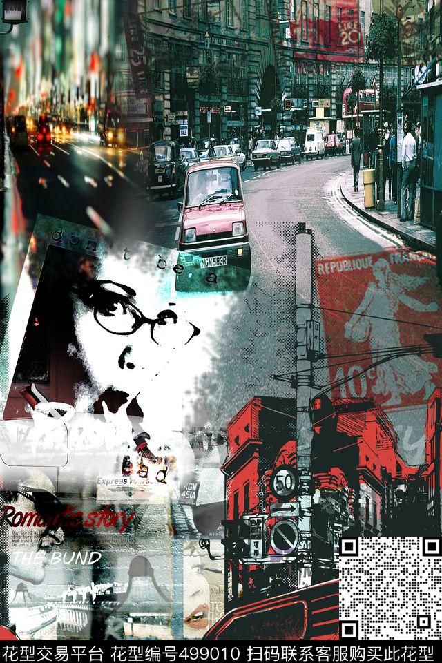 抽象欧美街景邮票抽象男装数码印花华亿平台下载（图片编号: 499010） - 瓦栏（Walan）