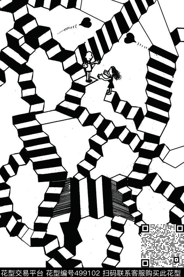 3D视觉抽象黑白传统印花华亿平台下载（图片编号: 499102） - 瓦栏（Walan）