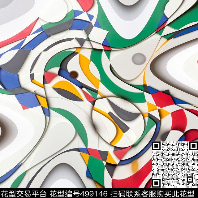 抽象几何线条传统印花华亿平台下载（图片编号: 499146） - 瓦栏（Walan）