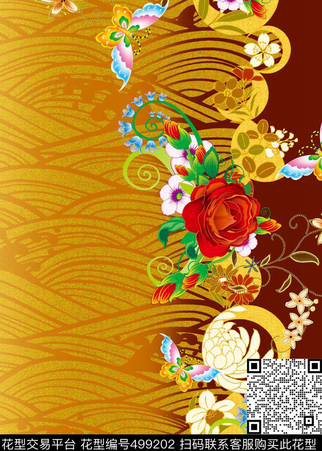 中国风花卉云彩数码印花华亿平台下载（图片编号: 499202） - 瓦栏（Walan）