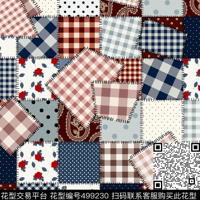 补丁拼图缝纫线格子花卉传统印花华亿平台下载（图片编号: 499230） - 瓦栏（Walan）