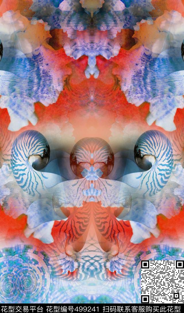 复古民族风浪漫海藻边青花瓷波浪风数码印花华亿平台下载（图片编号: 499241） - 瓦栏（Walan）