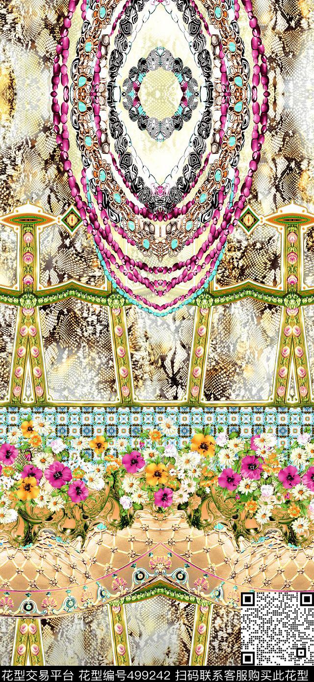 花加蕾丝底纹几何精品女装数码印花华亿平台下载（图片编号: 499242） - 瓦栏（Walan）