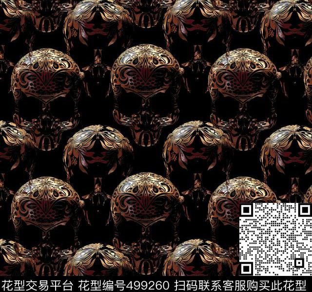 复古花纹骷颅头数码印花华亿平台下载（图片编号: 499260） - 瓦栏（Walan）