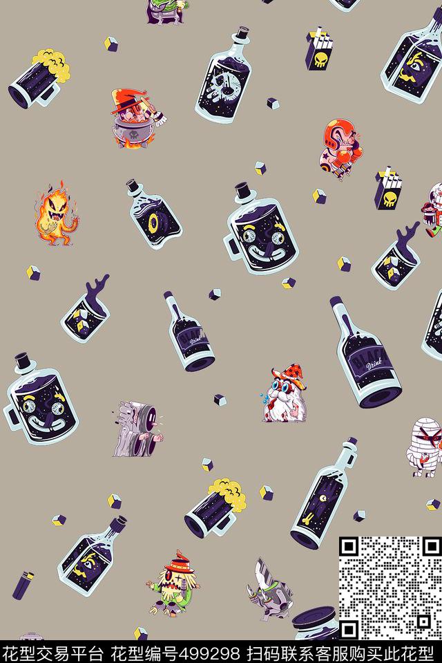 杯子酒瓶卡通数码印花华亿平台下载（图片编号: 499298） - 瓦栏（Walan）
