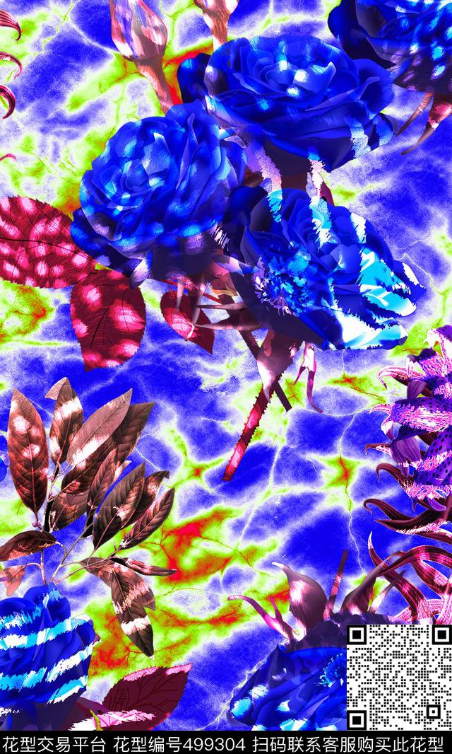 花卉蜡染底纹数码时尚数码印花华亿平台下载（图片编号: 499304） - 瓦栏（Walan）