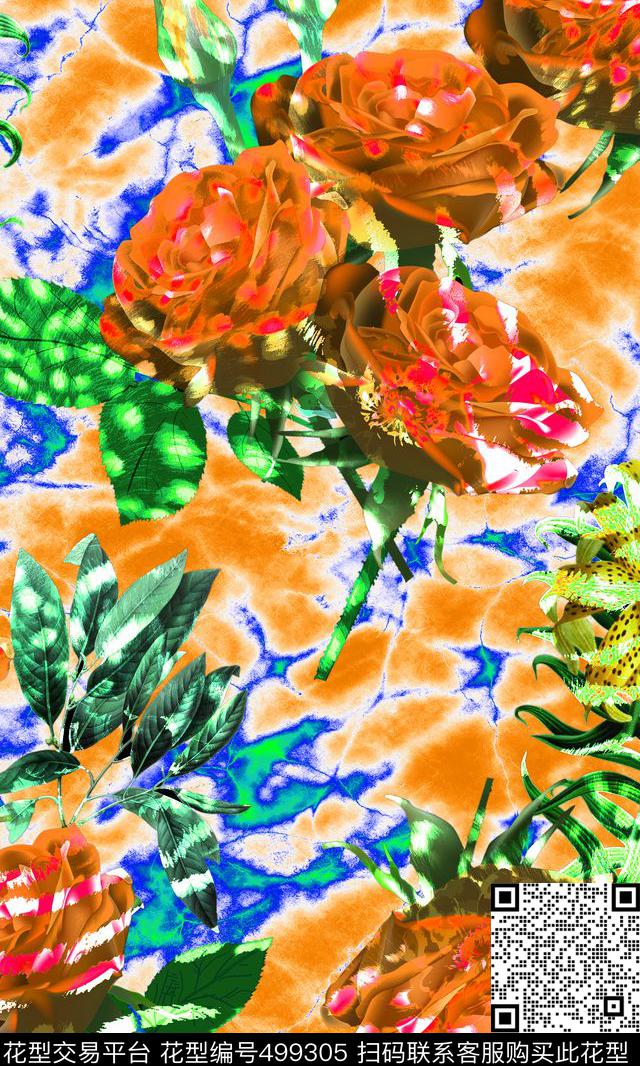 花卉蜡染底纹数码时尚数码印花华亿平台下载（图片编号: 499305） - 瓦栏（Walan）