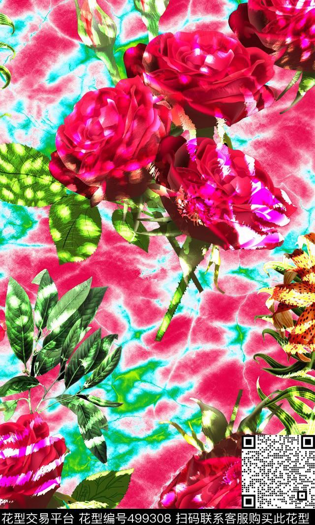 花卉蜡染底纹数码时尚数码印花华亿平台下载（图片编号: 499308） - 瓦栏（Walan）