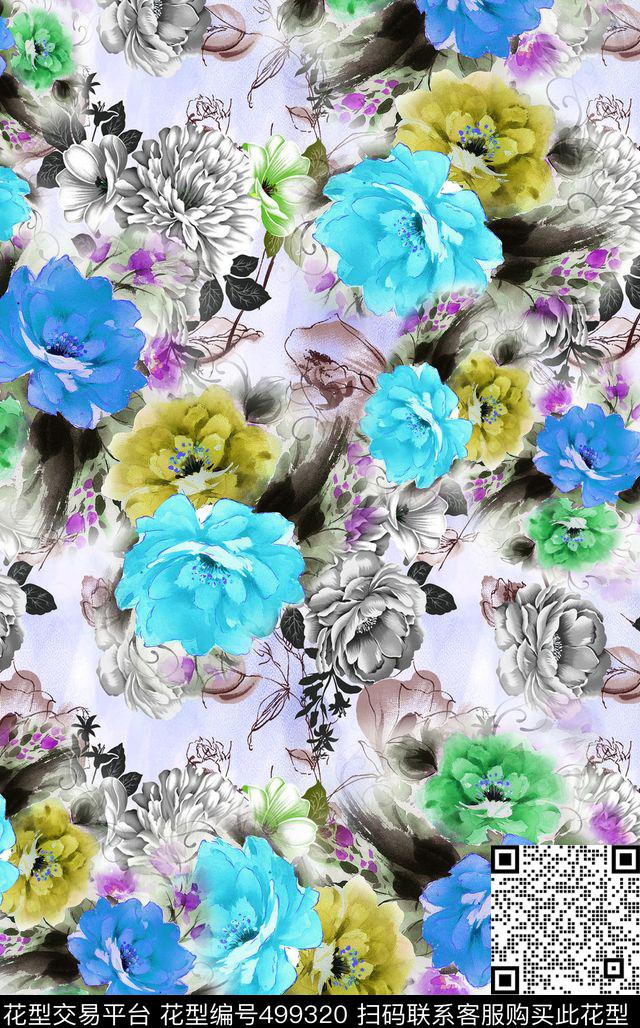 大花花朵花卉数码印花华亿平台下载（图片编号: 499320） - 瓦栏（Walan）
