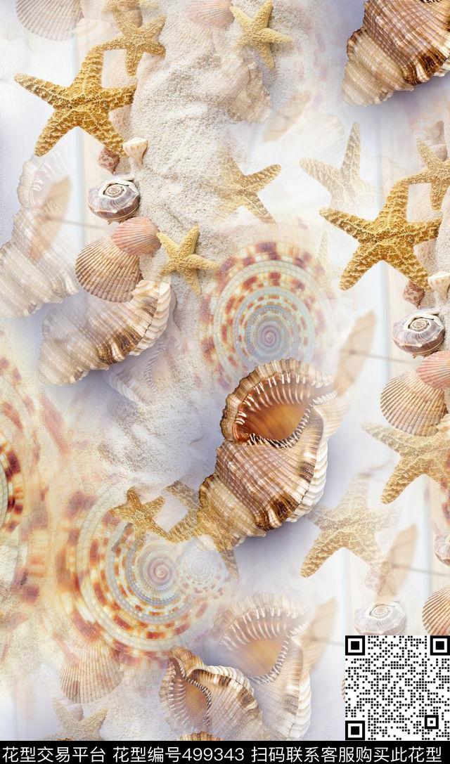 海滩系列浪漫时尚珍珠贝壳数码印花华亿平台下载（图片编号: 499343） - 瓦栏（Walan）
