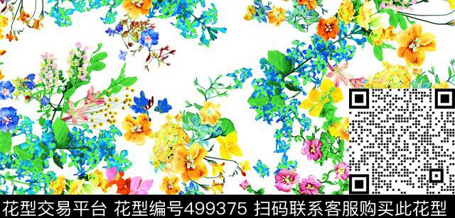 花卉现代组合数码印花华亿平台下载（图片编号: 499375） - 瓦栏（Walan）
